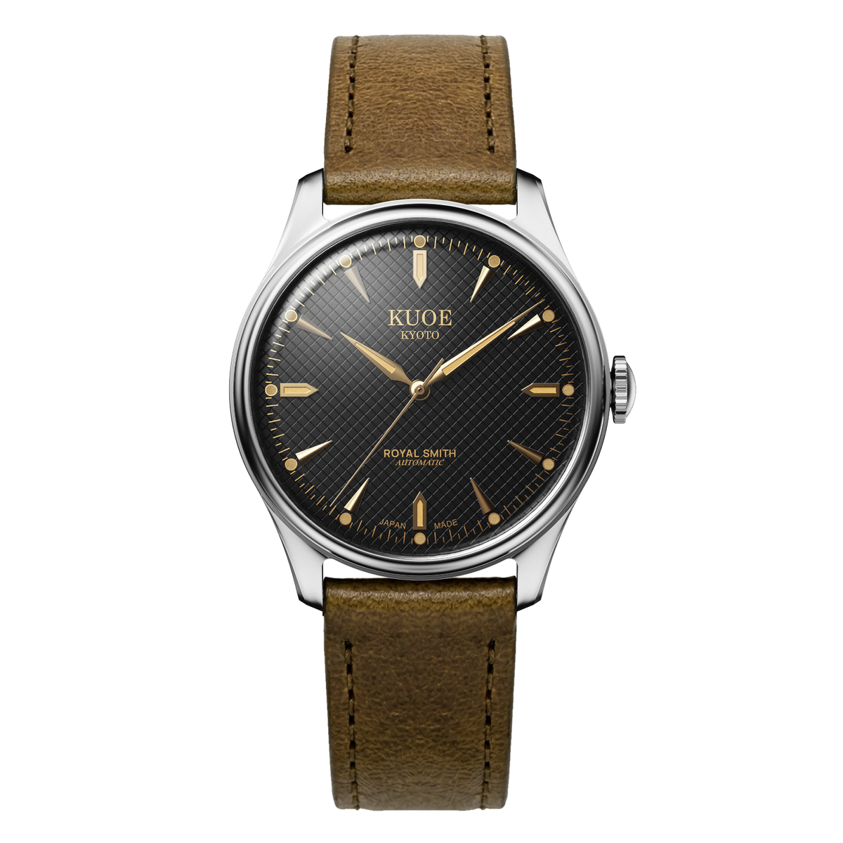 KUOE ROYAL SMITH 90-006 Large Silver Case Black Dial - 39 mm