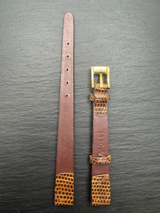Vintage NOS Lizard Leather Strap in Honey Brown, 10 mm – also suitable for fixed lugs (clip-on clasp), with Box (Japan)