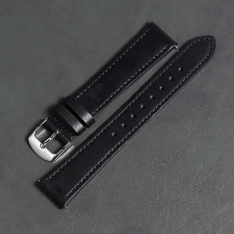 KUOE Original leather strap, 18mm, black Italian leather, silver clasp