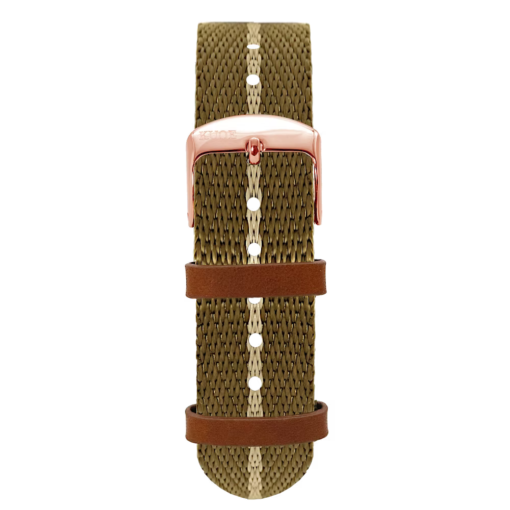 KUOE Original Nylon Strap, 18mm, Khaki, Silver Clasp