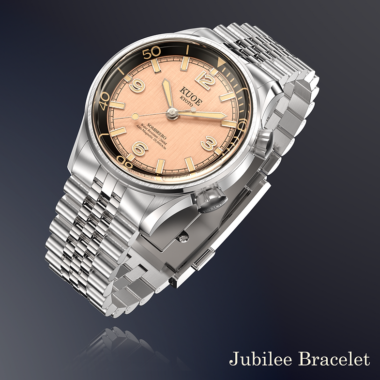 KUOE SOMBRERO 90-011, 38 mm, Salmon Pink Linen Textured Dial, 20 BAR Wasserdicht