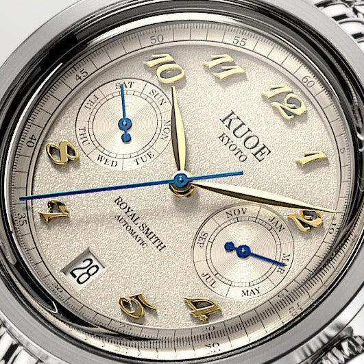 KUOE ROYAL SMITH 90-010 Automatic Ivory x Grainy Finish Dial x Flat Link Bracelet and Display Back