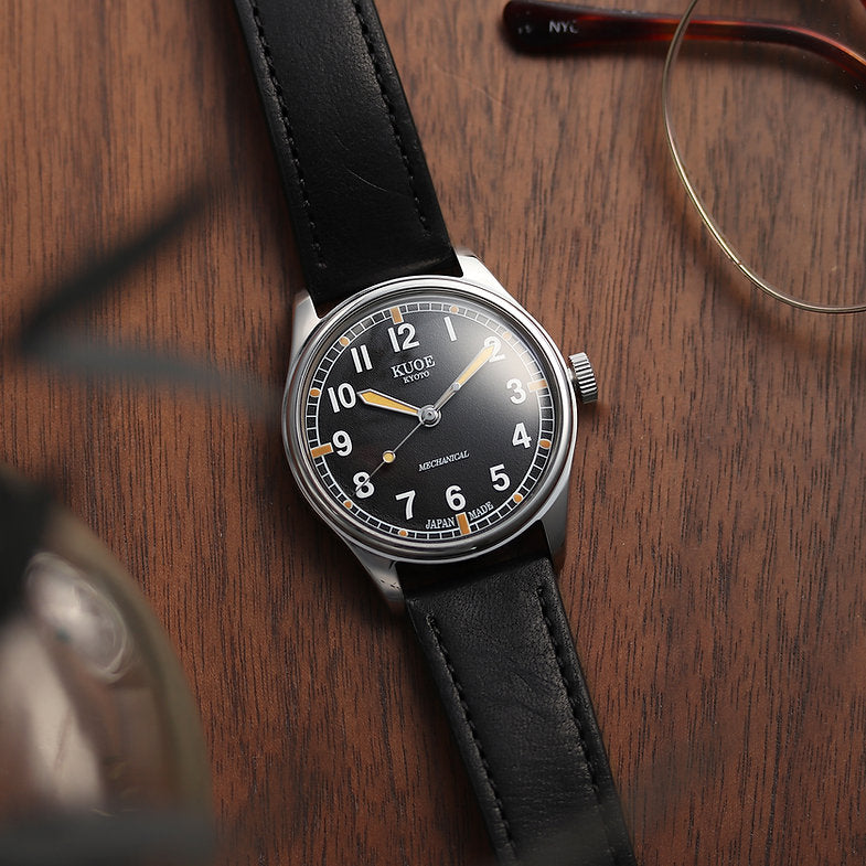 KUOE Original leather strap, 18mm, black Italian leather, silver clasp