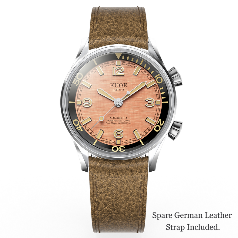 KUOE SOMBRERO 90-011, 38 mm, Salmon Pink Linen Textured Dial, 20 BAR Wasserdicht