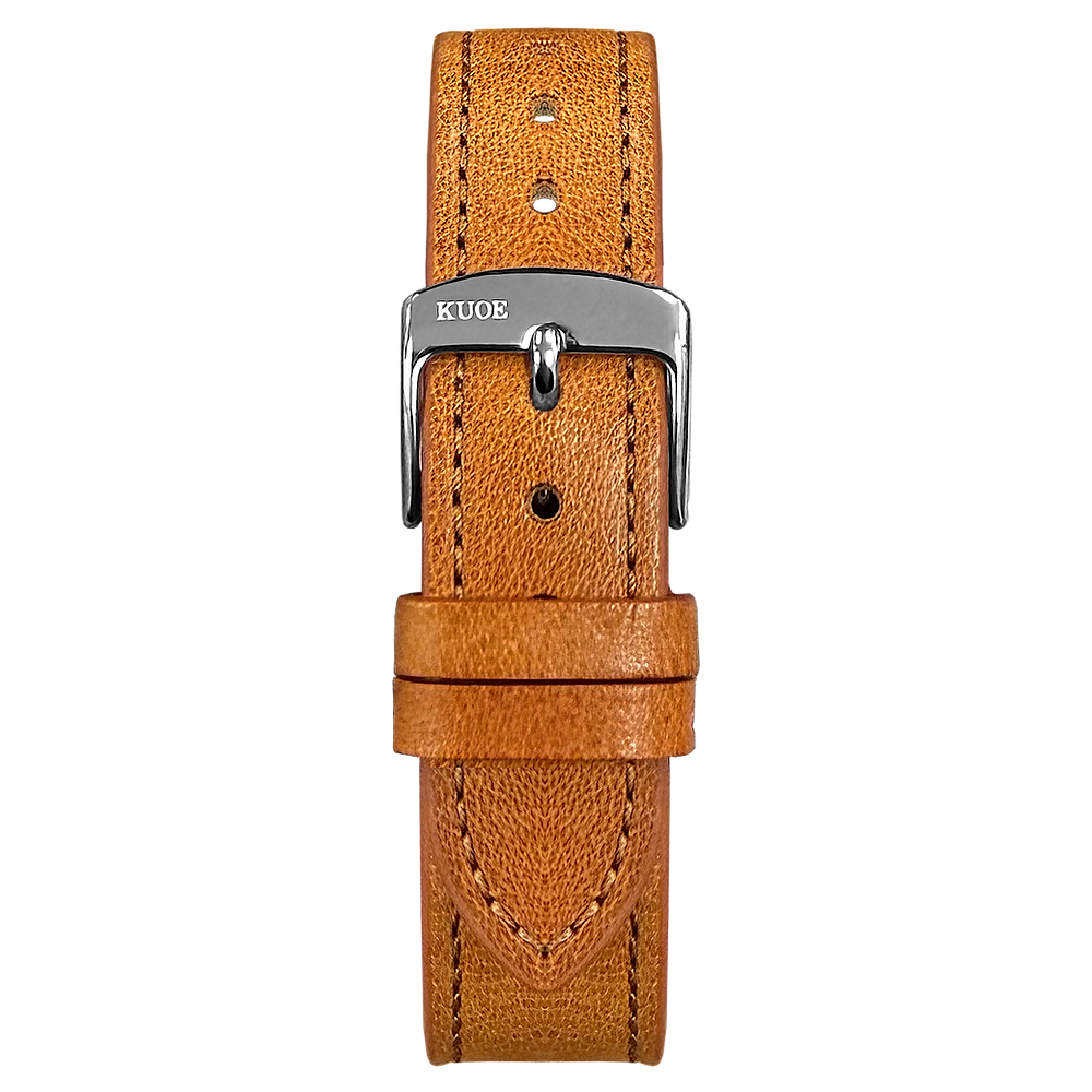 KUOE Original Leather Strap, 18mm, Tan, made of Italian leather, silver clasp