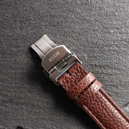 KUOE butterfly clasp for 18mm leather straps with PVD gold plating
