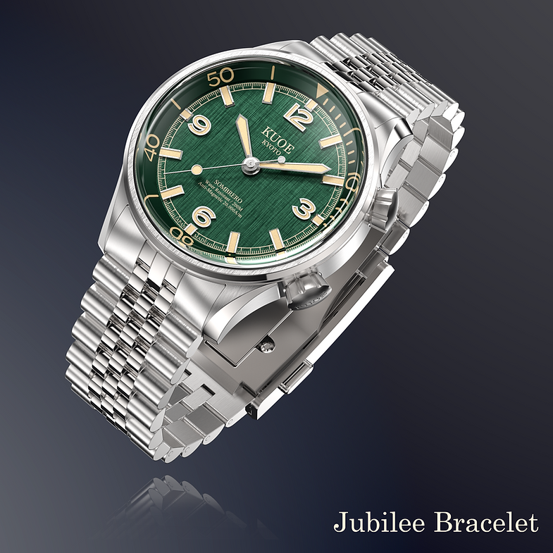 KUOE SOMBRERO 90-011, 38 mm, Green Linen Textured Dial, 20 BAR Wasserdicht