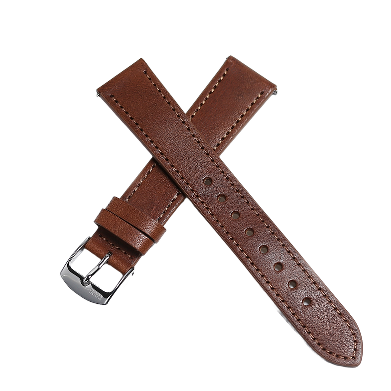 KUOE Original Leather Strap, 18mm, Brown, Italian Leather, Silver Clasp