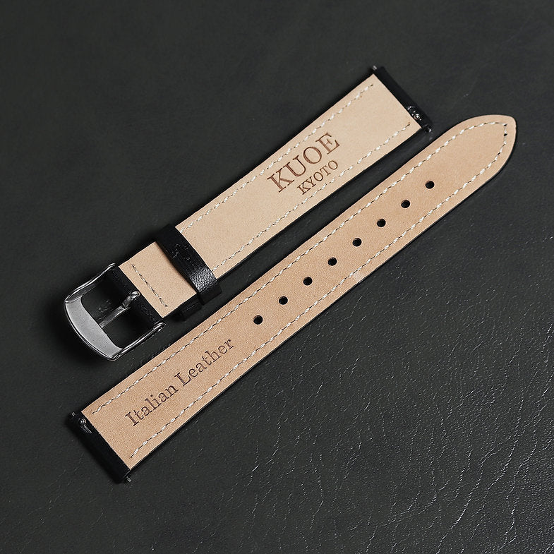KUOE Original leather strap, 18mm, black Italian leather, silver clasp