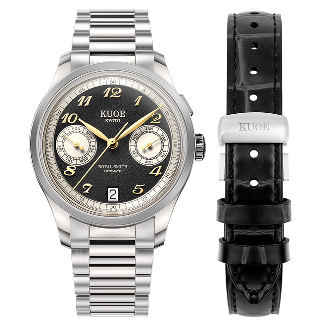 KUOE ROYAL SMITH 90-010 Automatic Reverse-Panda x Grainy Finish Dial x Flat Link Bracelet and Display Back