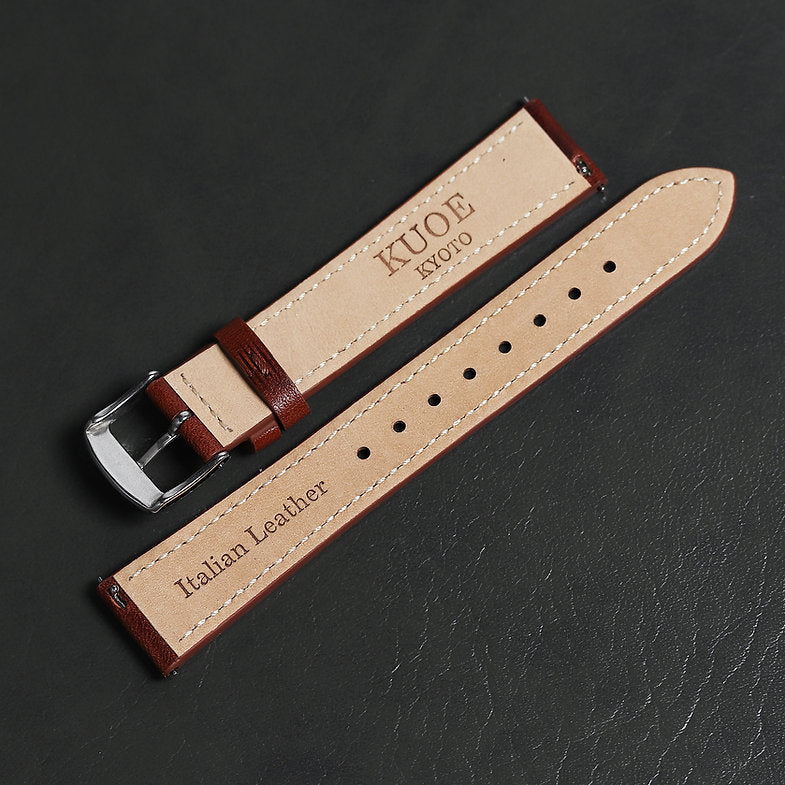 KUOE Original Leather Strap, 18mm, Brown, Italian Leather, Silver Clasp
