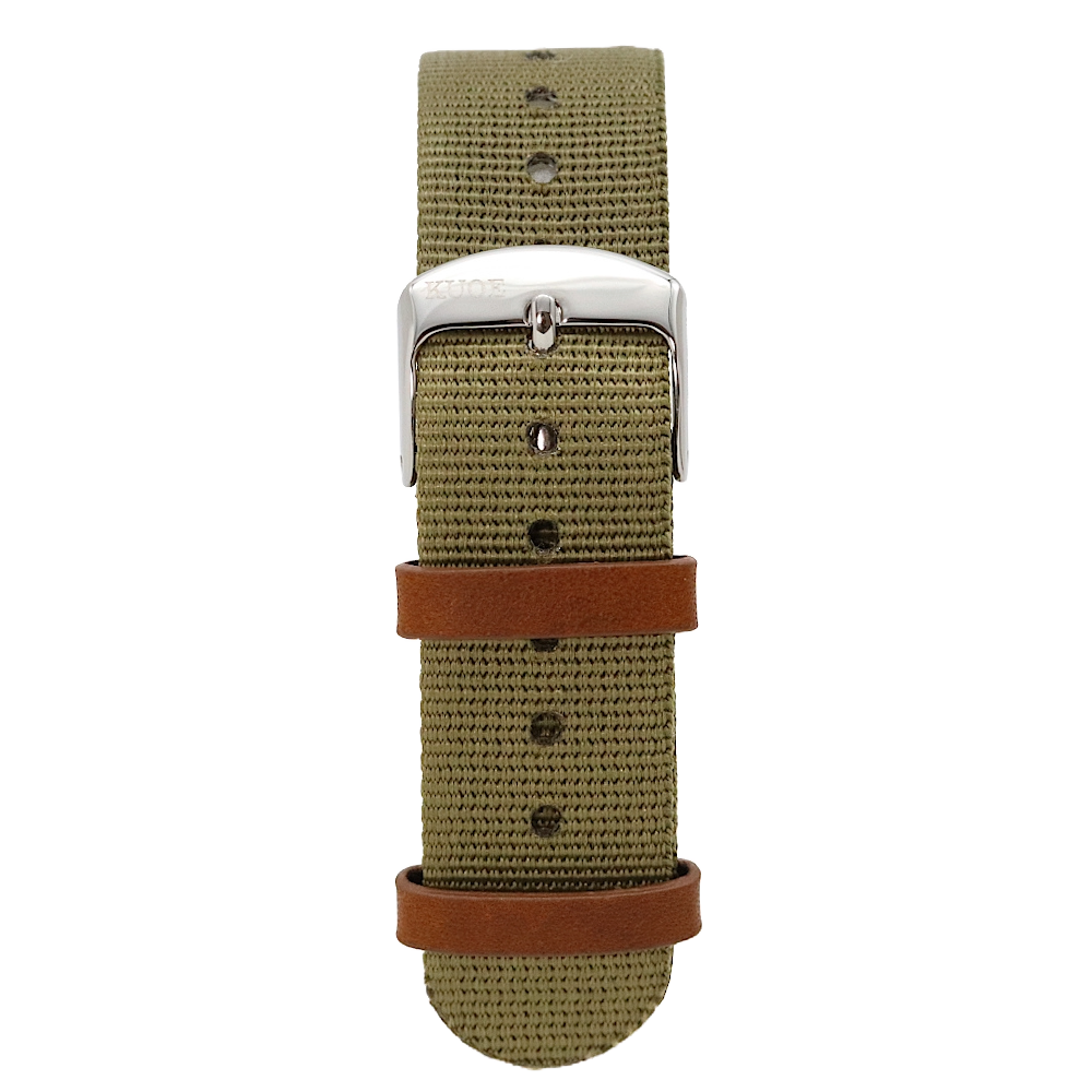 KUOE Original Nylon Strap, 18mm, Khaki, Silver Clasp