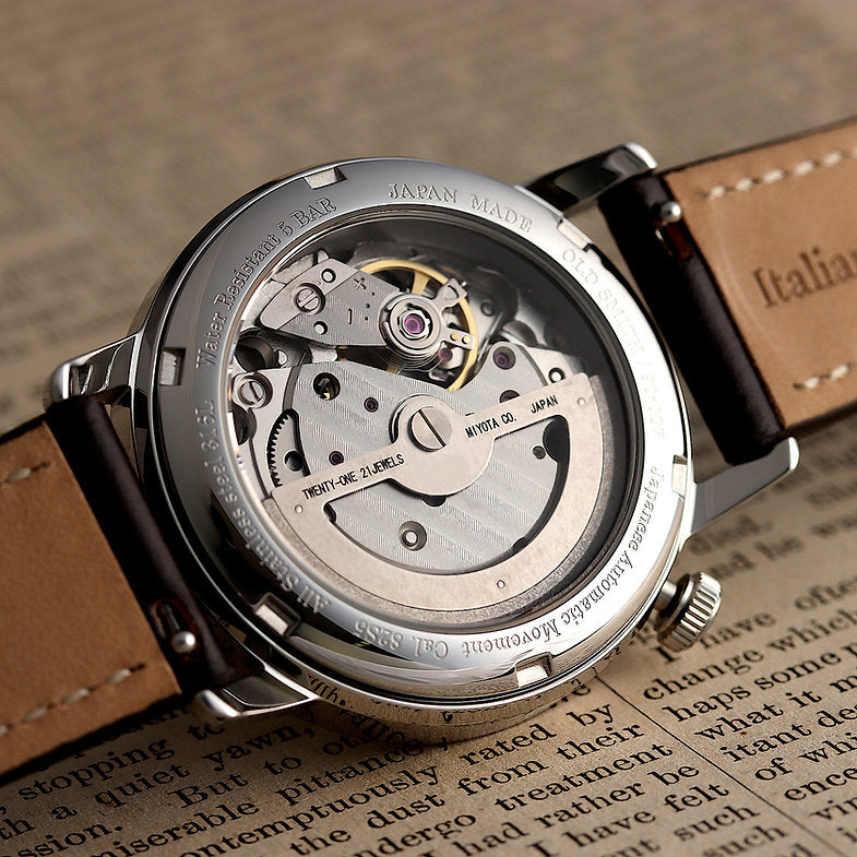 KUOE OLD SMITH 90-007 Automatik Exklusives italienisches Cordovan-Lederarmband, schwarz