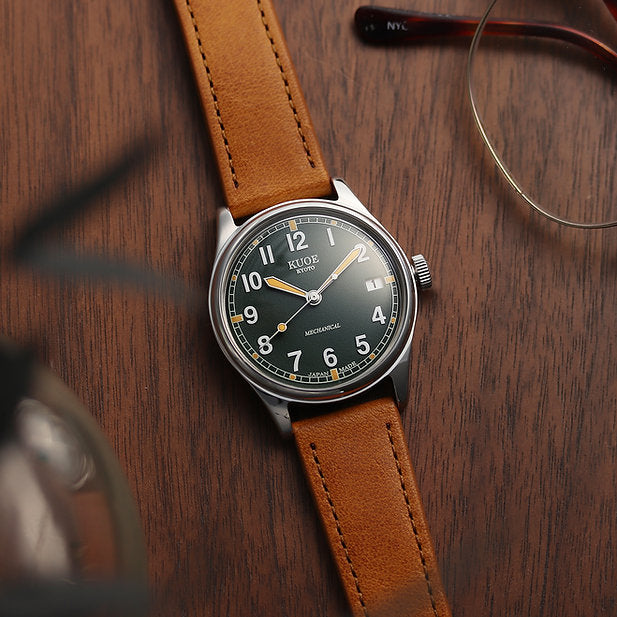 KUOE Original Leather Strap, 18mm, Tan, made of Italian leather, silver clasp