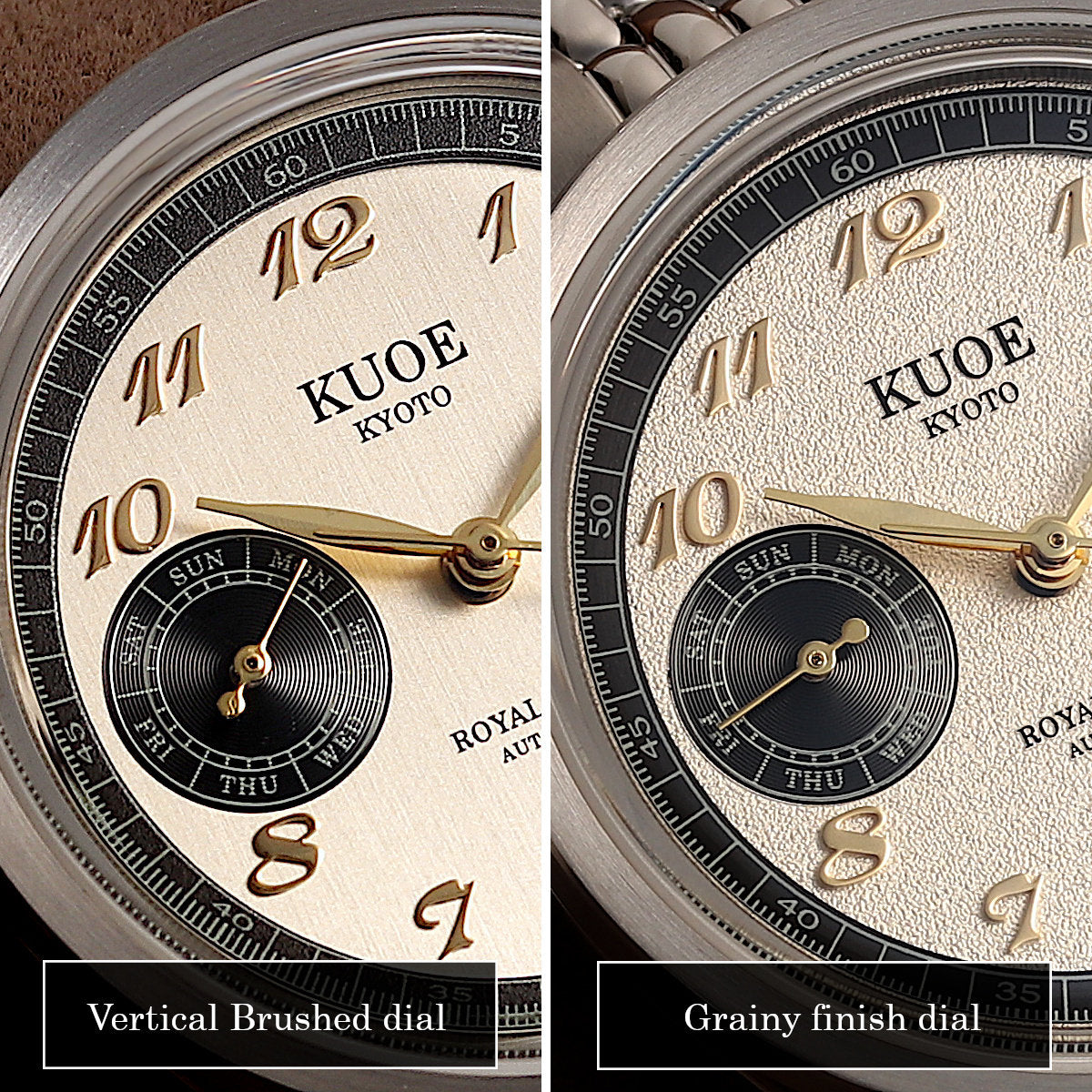 KUOE ROYAL SMITH 90-010 Automatic Panda x Grainy Finish Dial x Flat Link Bracelet and Display Back
