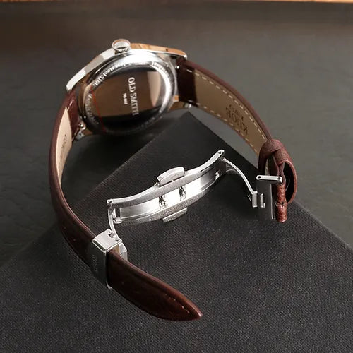 KUOE butterfly clasp for 18mm leather straps with PVD gold plating