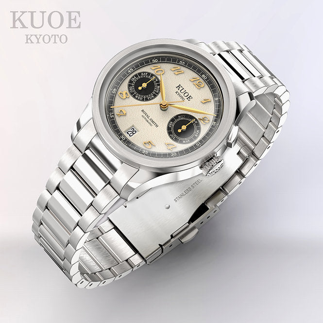 KUOE ROYAL SMITH 90-010 Automatic Panda x Grainy Finish Dial x Flat Link Bracelet and Display Back