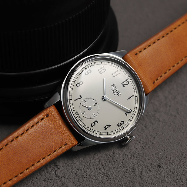 KUOE Original Leather Strap, 18mm, Tan, made of Italian leather, silver clasp