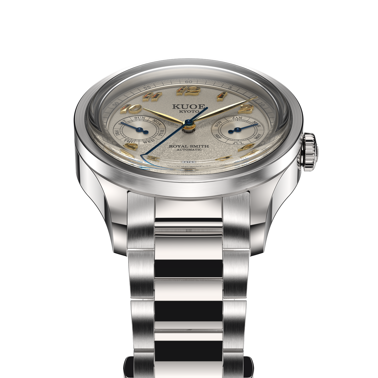 KUOE ROYAL SMITH 90-010 Automatic Ivory x Grainy Finish Dial x Flat Link Bracelet and Display Back
