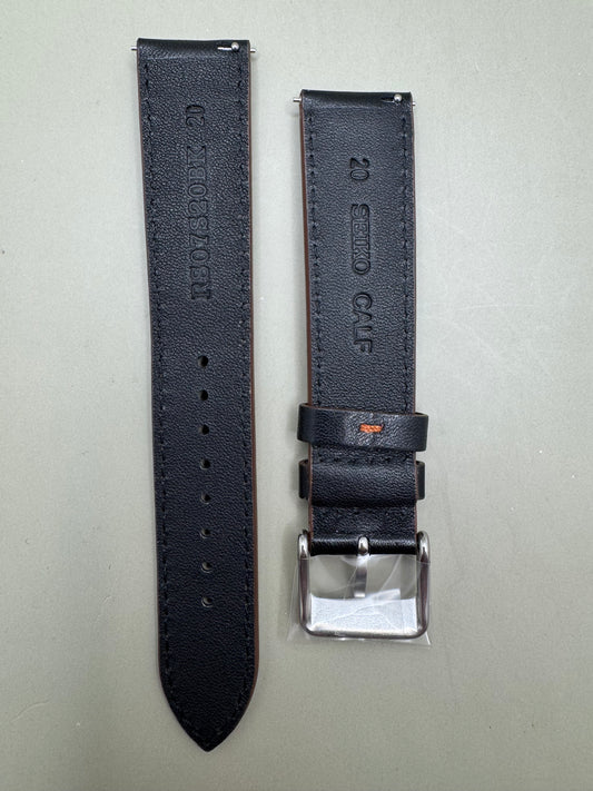 Original Seiko leather strap RS07S20BK (20–18 mm) – Black, calfskin, contrast stitching (JDM)