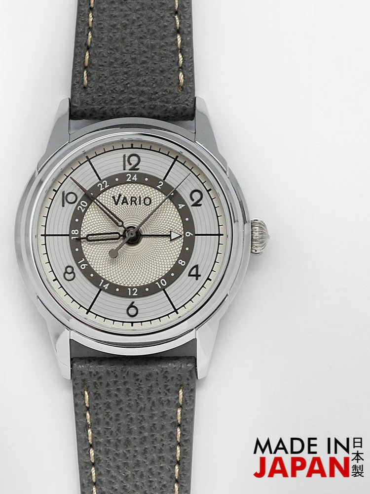 Vario Empire Seasons True GMT Winter White Handwound Dress Watch Epsom Pewter Gray Limited Edition 38 mm