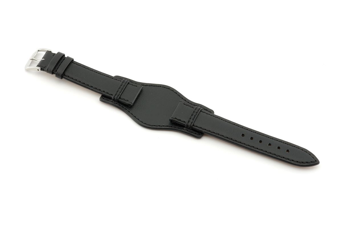 RIOS1931 Genuine Russian leather watch strap Tula - leather backing black - golden clasp