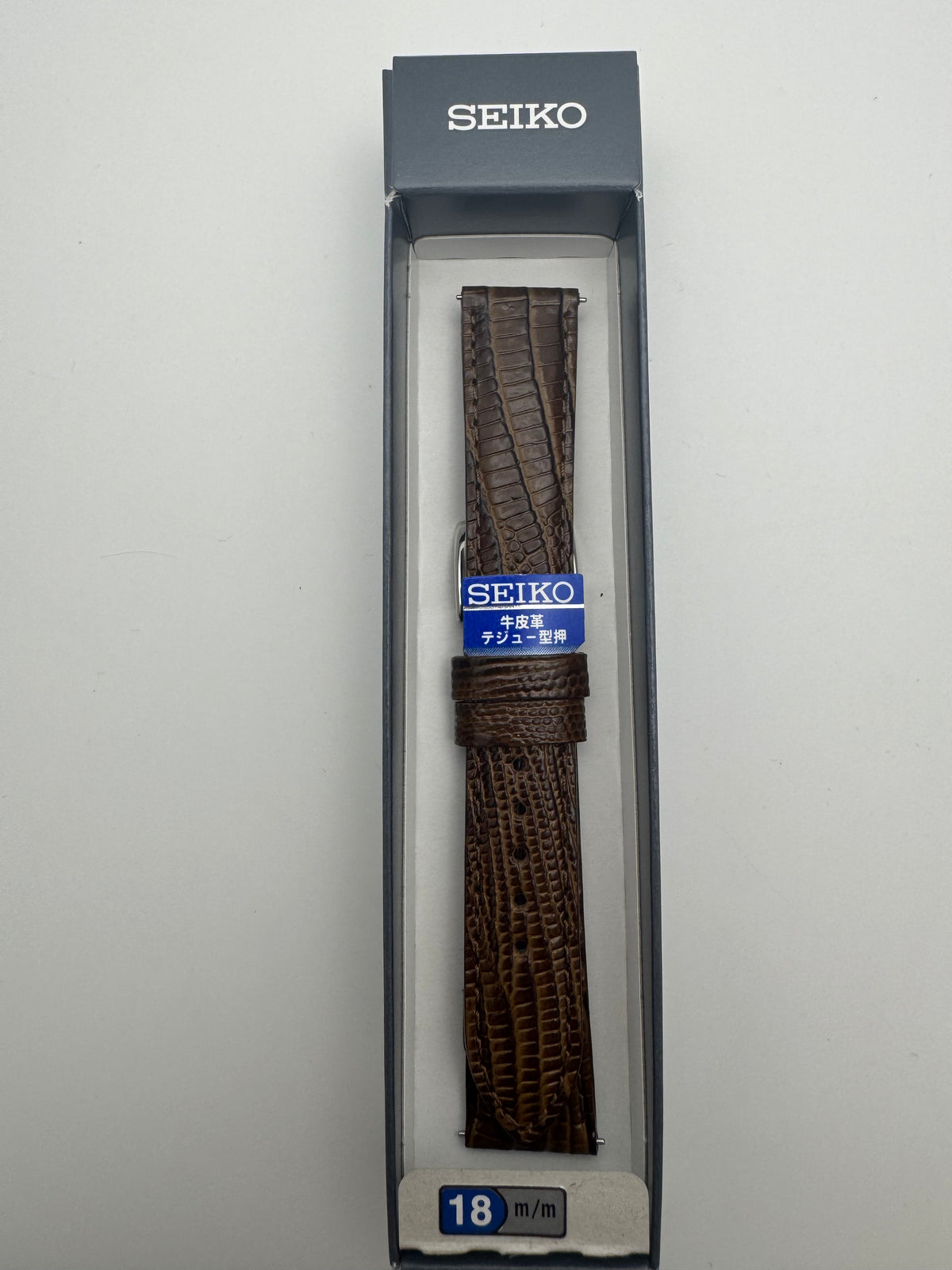 Seiko Leather Strap RS17C18DBN 18-16 with Quick Release System 18 mm – Cowhide with Teju Lizard Embossing, dark brown (JDM)