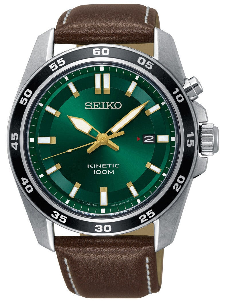 Seiko Kinetic SKA791P1 – Grünes Zifferblatt, braunes Lederband