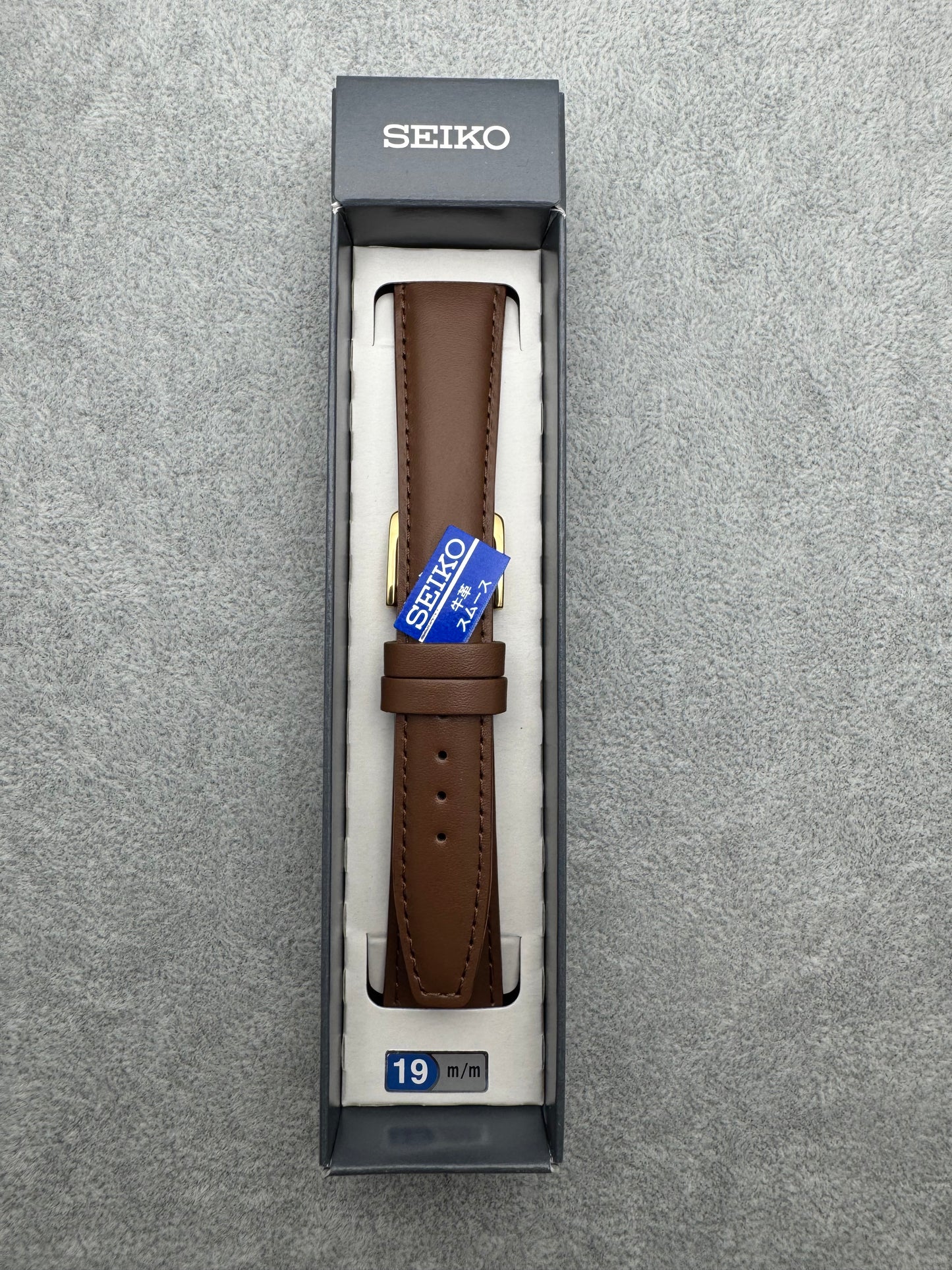 Seiko JDM strap DXJ8 19 mm (19-15) – smooth cowhide leather, brown