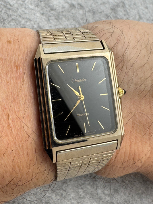 Orient Chandor Quartz - rectangular case, black dial - gold-plated stainless steel
