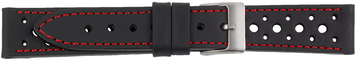 Bracelet de montre en cuir PREMIUM noir/rouge 18 mm