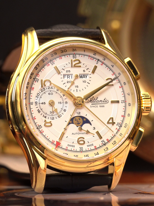 Atlantic Worldmaster 1888 Automatik-Chronograph mit Mondphase Gelbgold | Limitierte Auflage mit goldenem Uhrwerk