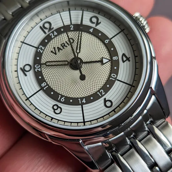 Vario Empire Seasons True GMT Winter White Handwound Dress Watch Epsom Pewter Gray Limited Edition 38 mm