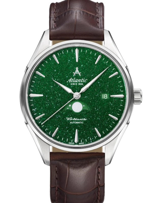 Atlantic Worldmaster Moonphase – Grüner Aventurin | Edelstahl/Leder (42 mm)
