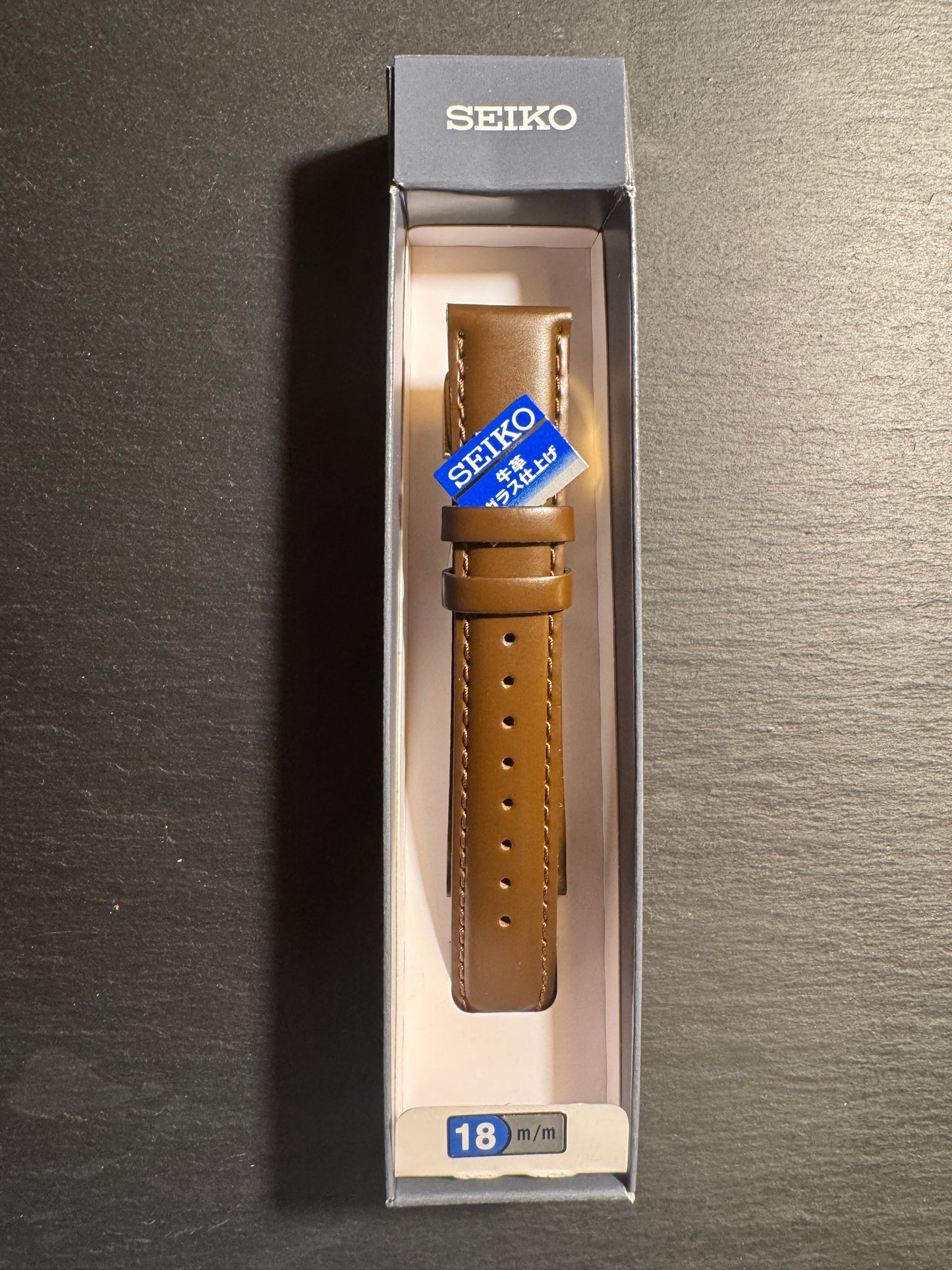 Original Seiko Lederarmband R0234BL (18–16) - braun mit goldfarbener Dornschließe (JDM)