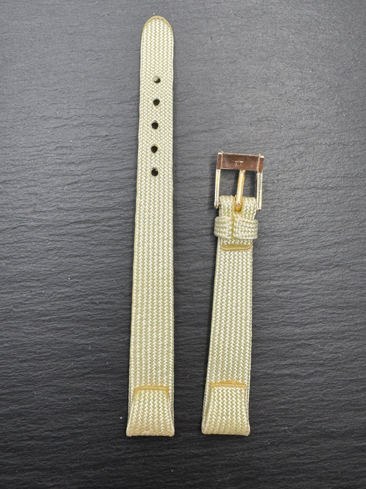 Bambi – Vintage NOS gewebtes Textilband (Perlon-Stil) in Beige/Creme, 12 mm, signierte Bambi-Schließe, mit Box (Japan)