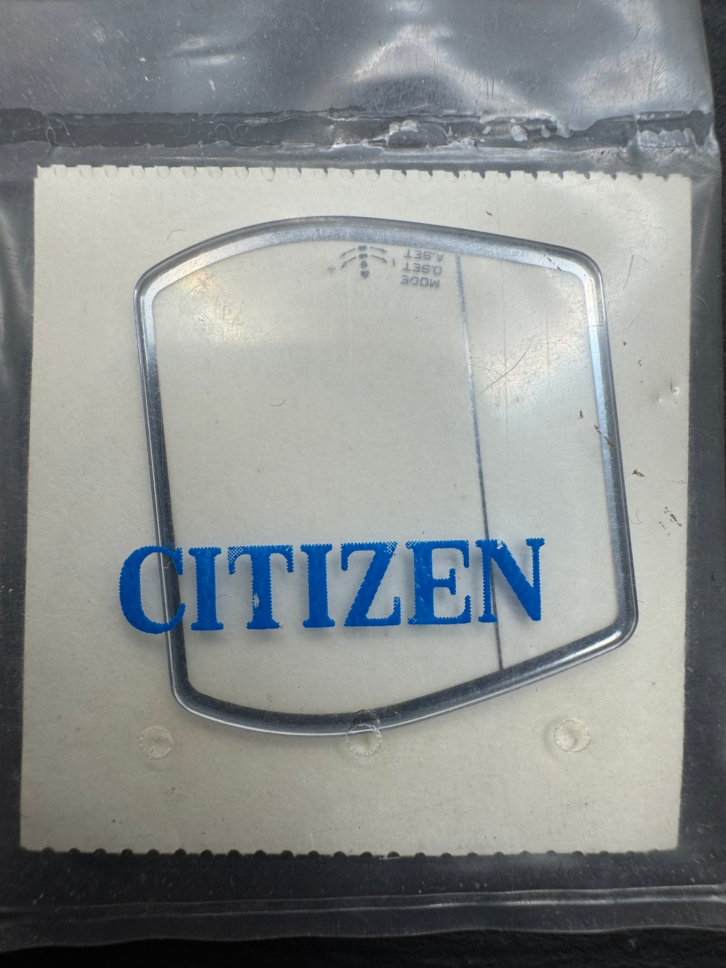 Citizen Watch Glass 54-80565 – 31.1 × 28 mm – rectangular/special shape with functional printing – incl. gasket – Vintage Watch Glass – NOS
