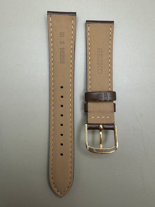 Original Seiko Lederarmband R0234BL (18–16) - braun mit goldfarbener Dornschließe (JDM)
