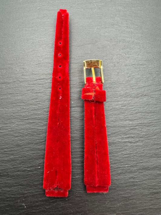 PIANO - Vintage NOS velvet/velour ribbon in red with gold decorative stitching, 12.5 mm, signed clasp, with box (Japan)