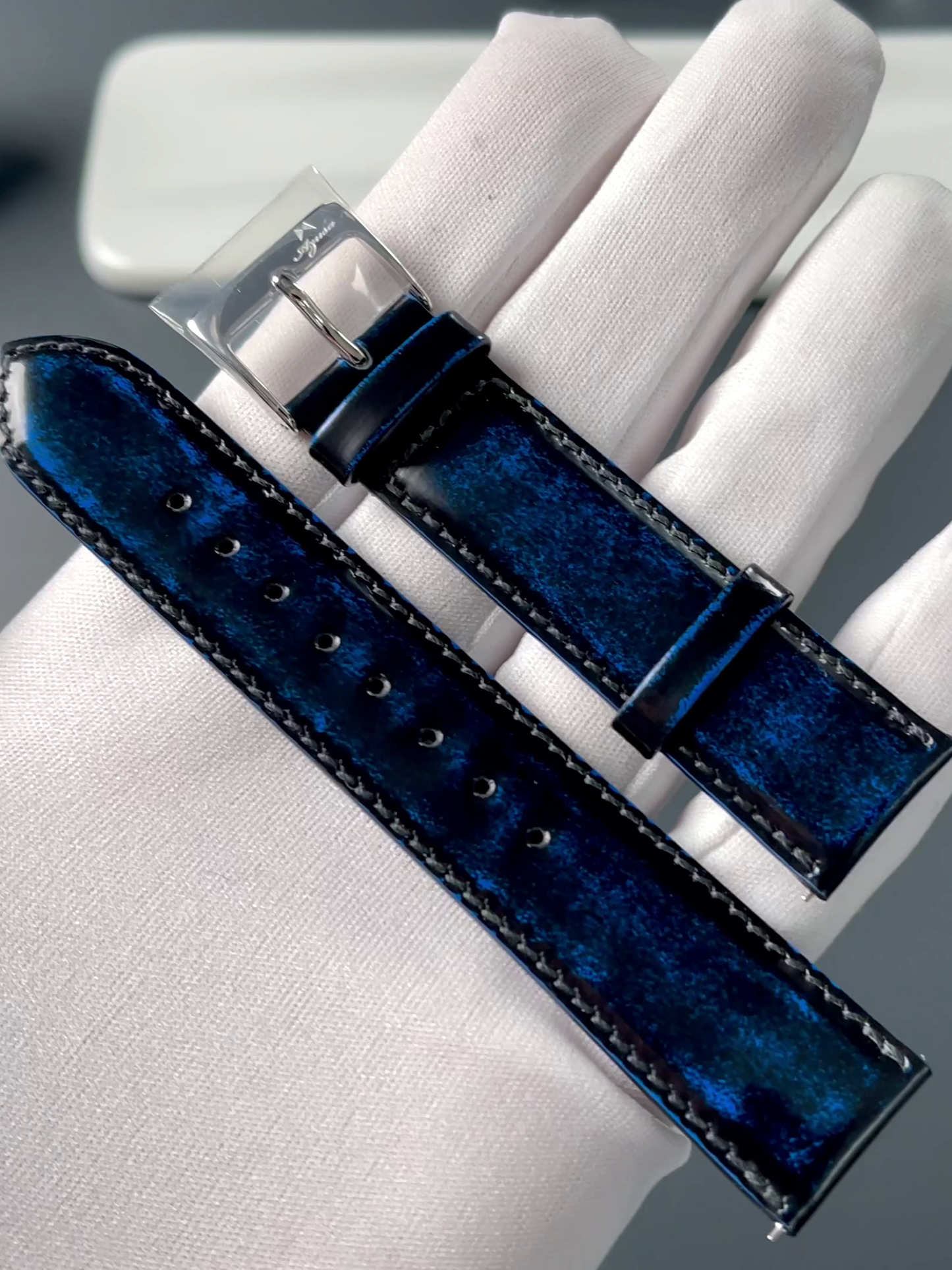 Exclusive calf leather strap 20mm blue-black