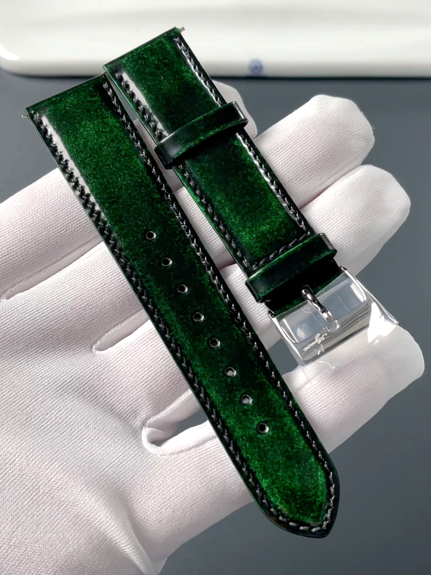 Exclusive calf leather strap 20mm green-black