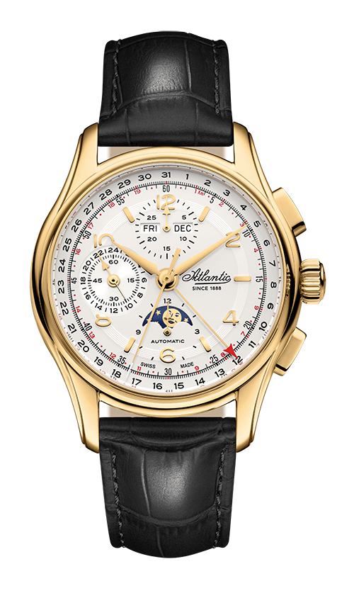 Atlantic Worldmaster 1888 Automatik-Chronograph mit Mondphase Gelbgold | Limitierte Auflage mit goldenem Uhrwerk