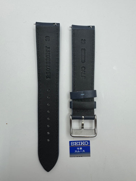SEIKO Lederarmband RS07S20NY (20–18 mm) - blau mit silberfarbener Dornschließe (JDM)