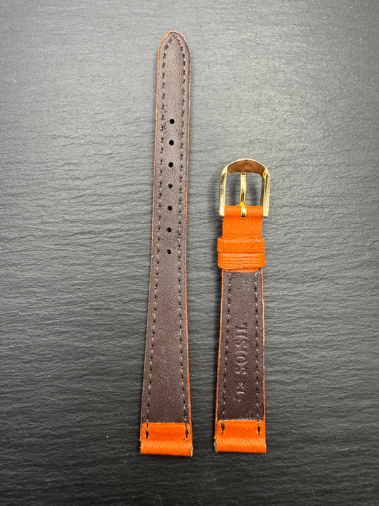 Bambi „Soisil" – Vintage NOS Kunstlederband (synthetisches Leder) in Orange, 13 mm, goldfarbene Schließe, mit Box (Japan)