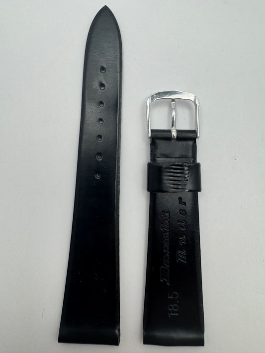 Bambi "High Quality" - Vintage NOS Genuine Leather Strap (smooth) in Black, 18mm, silver-colored buckle, with box (Japan)