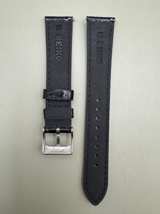 Seiko leather strap RS10C18BK 18-16 with quick-release system 18 mm – crocodile embossing, black (new)