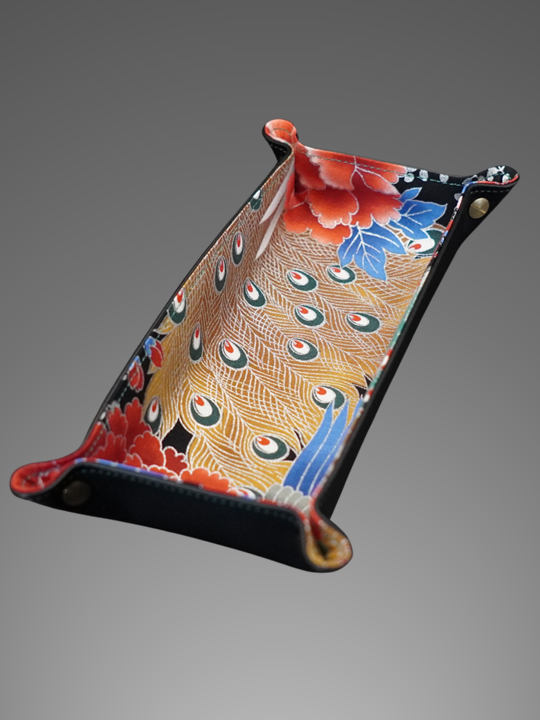 Exclusive watch and jewelry tray – handmade unique pieces, model "Peacock Ookiku with silver Seika", 24 x 12