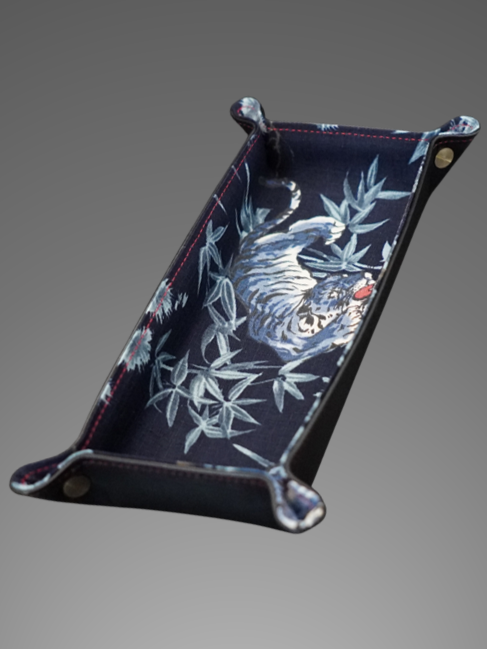 Exclusive watch and jewelry tray – handmade unique pieces, model "Tigers - Navy Blue", 24 x 12
