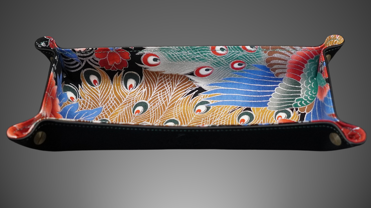 Exclusive watch and jewelry tray – handmade unique pieces, model "Peacock Ookiku with silver Seika", 24 x 12