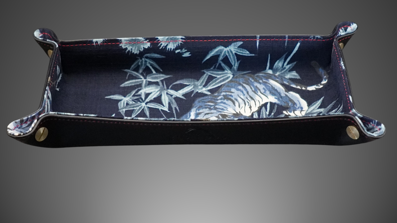 Exclusive watch and jewelry tray – handmade unique pieces, model "Tigers - Navy Blue", 24 x 12